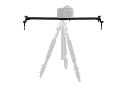 24 Inch Rail Track Slider For SLR Cameras And Camcorders With Pro Grade Video Stabilization mounted on tripod, camera on top