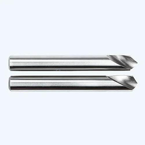 Side view of two 1/4 inch HSS cobalt spotting drills with 90° and 120° points