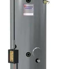 Top Shelf Commercial Gas Water Heater With Huge 76 Gallon Tank And Rapid 199000 BTU Performance For Constant Hot Water Flow At Your Restaurant Or Auto Shop in silver finish.