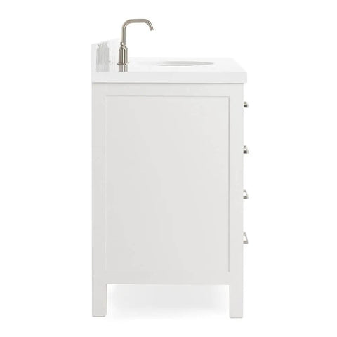 Side view of Straight Up Premium 55 Inch Single Sink Bathroom Vanity Built From Real American White Oak Solid Wood Cabinet.
