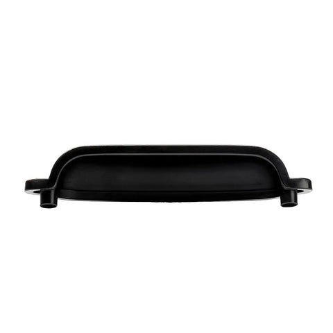 Front view of a bin cup drawer pull in oil rubbed bronze finish, part of a 10 pack with 3.78 inch hole centers, shell handle design.