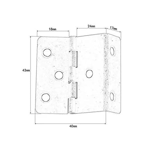 Two Pack Zinc Alloy Cabinet Door Hinge Set 43 By 17 mm Vintage Style Furniture Hardware with dimensions in sketch view.
