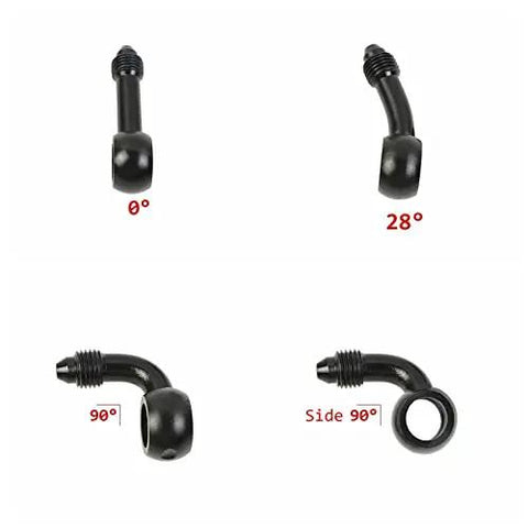 Beefed-Up Braided Motorcycle Brake Hose With Removable Banjo Fittings, 0, 28, 90, Side 90 degree angles, AN3 Hydraulic Clutch Line