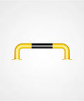 Built Like A Tank Full Weld Steel Driveway Guard And Warehouse Safety Barrier With U Shaped Floor Mount Design Using Thickened Reinforced Pipes That Handle Heavy Traffic Like A Boss Protect Your Garage Space Without Worries Ever, yellow barrier in profile view.