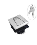 Front view: 316 stainless steel boat deck square locker latch with key; marine grade, corrosion resistant