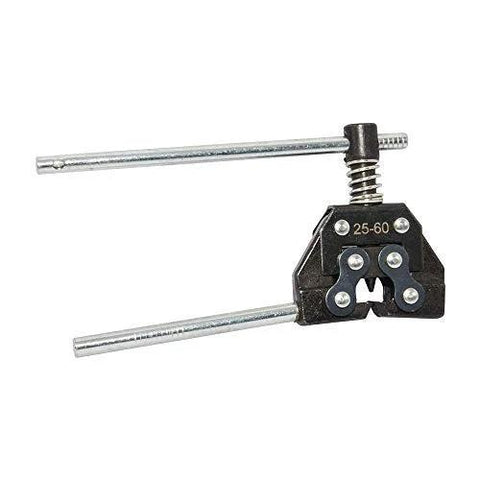 Front view of AZSSMUK roller chain breaker detacher tool for 25-60 chain; black body with two silver guide rods