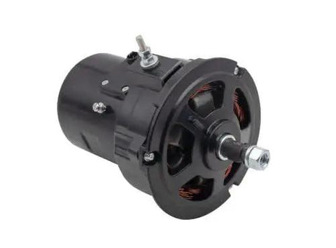 Badass 75 Amp Alternator Kit With Pulley Belt Stand Backing Plates High Output Upgrade For Amp Hungry Rides close-up of black alternator