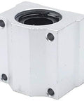 Rugged And Reliable Heavy Duty Smooth Glide Linear Motion Ball Bearing Slide Block Bushing For SCS20UU Linear Shaft CNC And 3D Printer Mods In Clean Silver, close-up view.