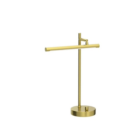 West 15 Inch LED Integrated Desk Lamp In Matte Brass With 200 Lumens Dimmer Rotary Switch Pivoting Head, side view.