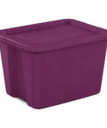 Top Shelf 18 Gallon Storage Bin With No Sweat Snap On Lid Hella Spacious Stackable Tote in magenta color.