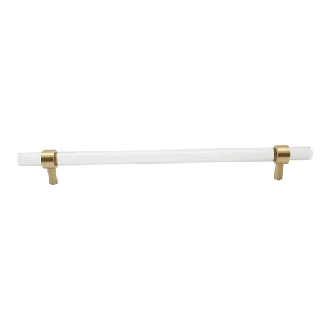 Brushed Brass And Clear Acrylic Cabinet Pulls, Modern T Bar Design, 11.2 Inch Total Length, 9 Inch Hole Center, 14mm Diameter Handle