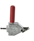 Turbo Sheet Metal Shear Attachment For Drills, 20 Gauge Capacity, lightweight aluminum head, side view with red handle and quick chuck insertion