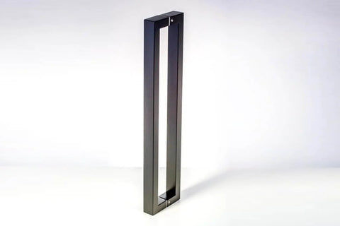 24 Inch Back To Back Modern Stainless Steel Door Handle Set In Matte Black Finish For Interior And Exterior Doors, close-up view