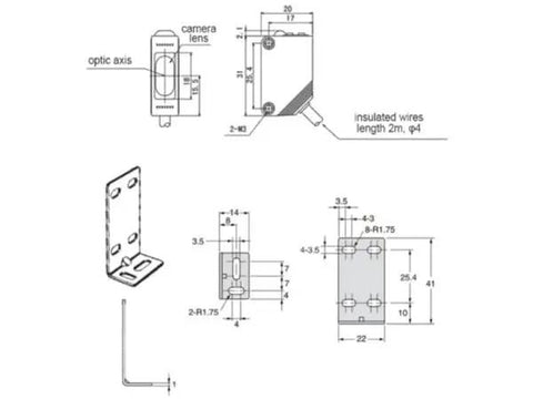 Technical drawing of Infrared Through Beam Sensor 12-24V Long Cable Photoelectric Switch for garage doors and car entry.