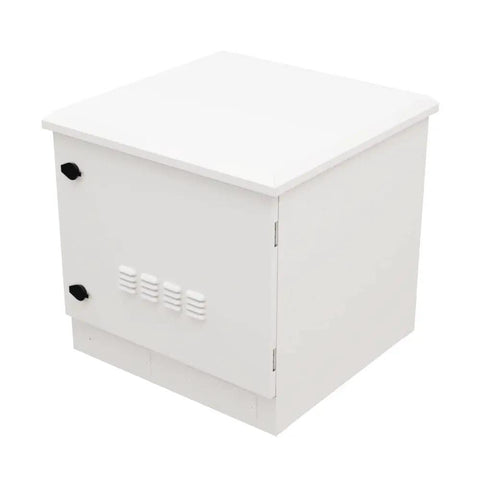 Heavy Duty 9U Outdoor Network Cabinet Floor Mount With Smart Fan Cooling Auto Temp Control IP66 Rated Weatherproof Unit side view showing vents and door.