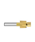 Side view of gold-colored HSS counterbore end mill for metal with silver shank; M4.2x7.4x6x50