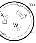 Diagram of SS2-50 locking plug for Rock Solid Heavy Duty Marine Shore Power Extension Cord, 50 Amp 100 Foot.