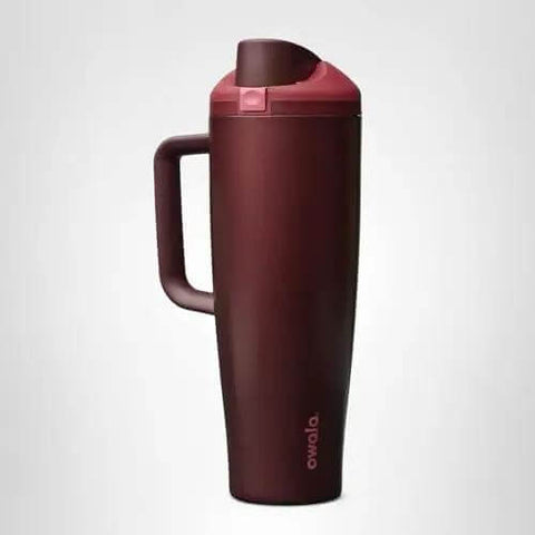 FreeSip Insulated Stainless Steel Tumbler With Built In Straw 40oz Side Handle Leak Proof BPA Free in Black Cherry
