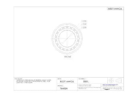 Technical drawing of Single Cone Tapered Roller Bearing, Straight Bore, Steel, Inch Size, 2.000 In ID, 1.193 In Width, front view