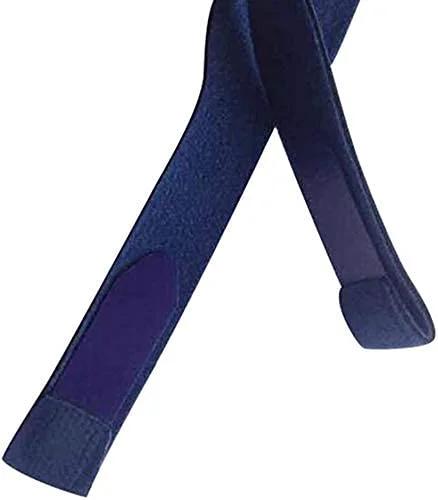 Close-up of blue CPAP headgear strap replacement for full-face mask; elastic fabric