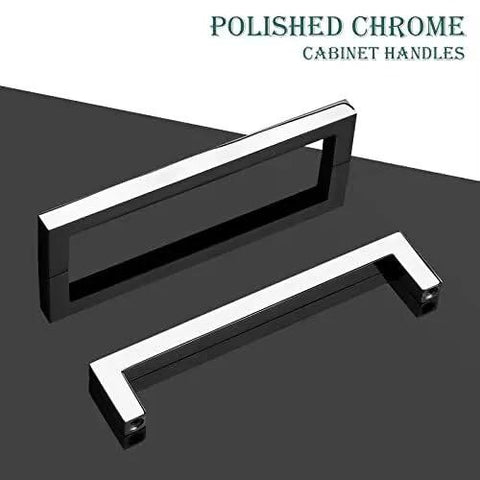 10 Pack Solid Polished Chrome Cabinet Handles 5.4 Inch Overall Length With 5 Inch Hole Center Euro Style Square Bar Pulls