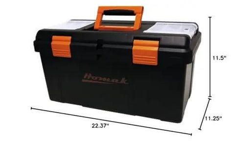 Heavy Duty Plastic Toolbox With Tray And Dividers Black 22 Inch Storage Case For Tools With Removable Lid Compartments Double Latch Security Built For Tough Jobs