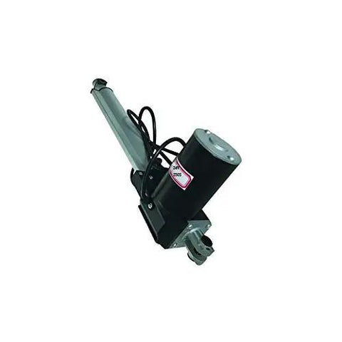 Badass 24V DC Linear Actuator With Heavy Duty Mounting Bracket And Plug N Play Controller Nine Point Eight Inch Stroke Telescopic Rod 1320 Lbs Push Force Ip54 Weatherproof Shield showing the motor and rod design.