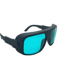 Pro Grade Laser Safety Glasses Offering Hella Secure Coverage Against Red Laser Beams Featuring Top Notch OD4 Plus Filtering And Sweet Clarity For Your Projects - black frame with tinted lenses, side view.
