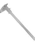 Vernier Caliper Gauge from 0 to 300 millimeters and 0 to 12 inches with precise 0.05 millimeter or one over one hundred twenty eighth inch graduation.
