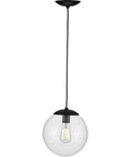 One Light Clear Glass Globe Pendant Light In Matte Black Modern Pendant Fixture With Clean Lines For Kitchen Island Dining Nook Foyer
