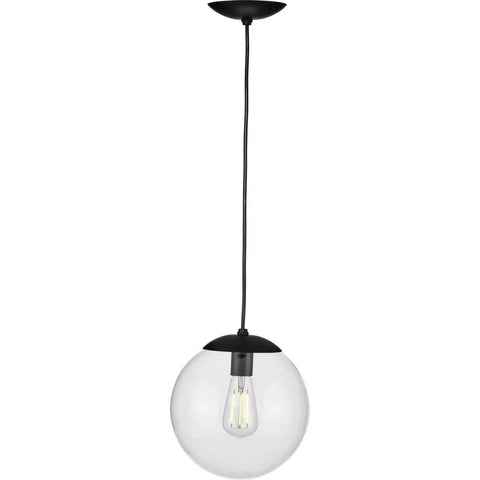 One Light Clear Glass Globe Pendant Light In Matte Black Modern Pendant Fixture With Clean Lines For Kitchen Island Dining Nook Foyer