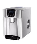 Countertop Ice Maker With 26 Lb Daily Output And 2 Liter Water Dispenser Churning Out Fresh Ice Straight Up In Glossy Silver, front view.
