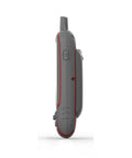 Side view of F60 Handheld GPS Navigation Device For Hiking with 3 axis compass, showing power button and rugged gray casing.