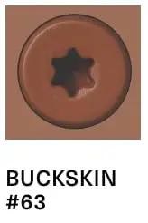 Close-up of heavy duty reverse thread capstock deck screws with slick epoxy coating in reliable buckskin tone for composite and PVC decks.