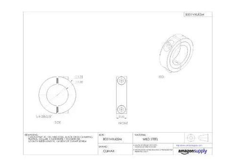 Technical drawing of Two Piece Clamping Collar For Shafts, Mild Steel With Black Oxide Finish, 1 Inch Bore And 1.75 Inch OD, Part 2C-100.