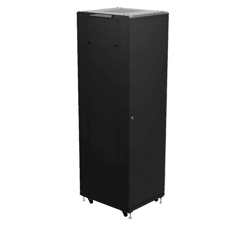 Tough As Nails 42U Network Cabinet 19 Inch AV Server Rack in black, showcasing lockable door and smooth rolling casters.