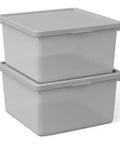 Straight Up Essential Stackable Medium Storage Bins With Secure Lids Hella Neat Gray Plastic Organizer Box For Clothes And Toys stacked.