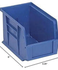 Side view of a blue Ultra Stack and Hang Heavy Duty Part Organizer Bin, 10 In L by 6 In W by 5 In H, Polypropylene Storage.
