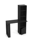 Boss Level Gaming Standing Desk With Smooth Hydraulic Lifts And Zero Sweat Interlocking Assembly For Rugged Modular Home Office Workstation Configuration, black wood desk with shelves.