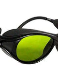 Top Shelf Heavy Duty Laser Safety Glasses With Wide Spectrum Filtering For UV And Infrared Light with green lenses and wraparound design.