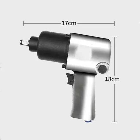 Pro Level Air Powered Impact Wrench With A Badass Titanium Hammer Core And 1 2 Inch Square Drive giving 1320 Nm of torque, silver and black design.