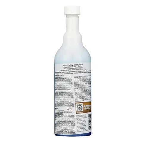 Back view of 16 oz Head Gasket Stop Leak Sealant bottle for cars and trucks, instructions and ingredients visible on the label