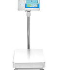 Front view of advanced label printing bench scale for inventory shipping and receiving 165 lb capacity with backlit LCD display.