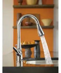 Top Shelf One Handle Pull Down Kitchen Faucet Featuring Power Boost Technology And Reflex Docking System In Spot Resist Stainless Finish For No Sweat Cleanup with water stream.