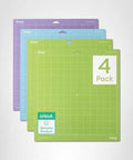 Cricut cutting mats 4-pack front view, 12x12 in, multi-color set with StandardGrip x2, LightGrip, StrongGrip