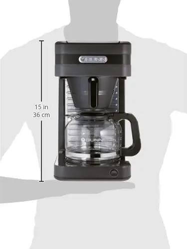 Speed Brew Elite 10 Cup Coffee Maker With A 70 Oz Stainless Steel Hot Water Tank Keeps Water Hot For Quick Brews At The Flip Of A Lid Easy To Read Water Level Indicator Gray front view with size indication.
