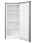 Interior view of Game Changer Upright Freezer 7.1 Cubic Feet with four wire shelves and temperature dials.