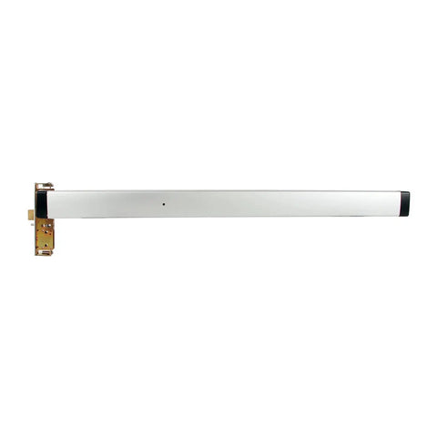 Heavy Duty Mortise Exit Device For Narrow Stile Aluminum Doors Left Hand Reverse Layout With Standard Backset And Forty Two Inch Vertical Frame finished in sleek satin aluminum.