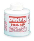 Dykem Steel Red Layout Fluid bottle, front view, 4 oz, plastic container with red label