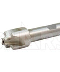 HSS corner-rounding end mill with cylindrical silver shank, side view